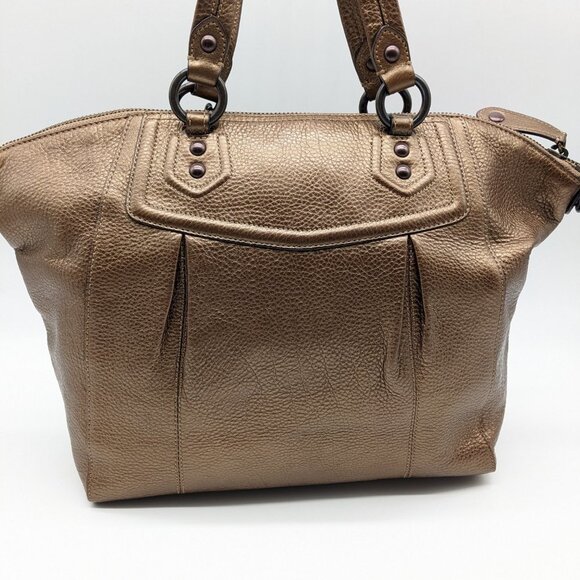 COACH  pebbled genuine leather metallic satchel shoulder bag purse - Copper - Picture 6 of 16